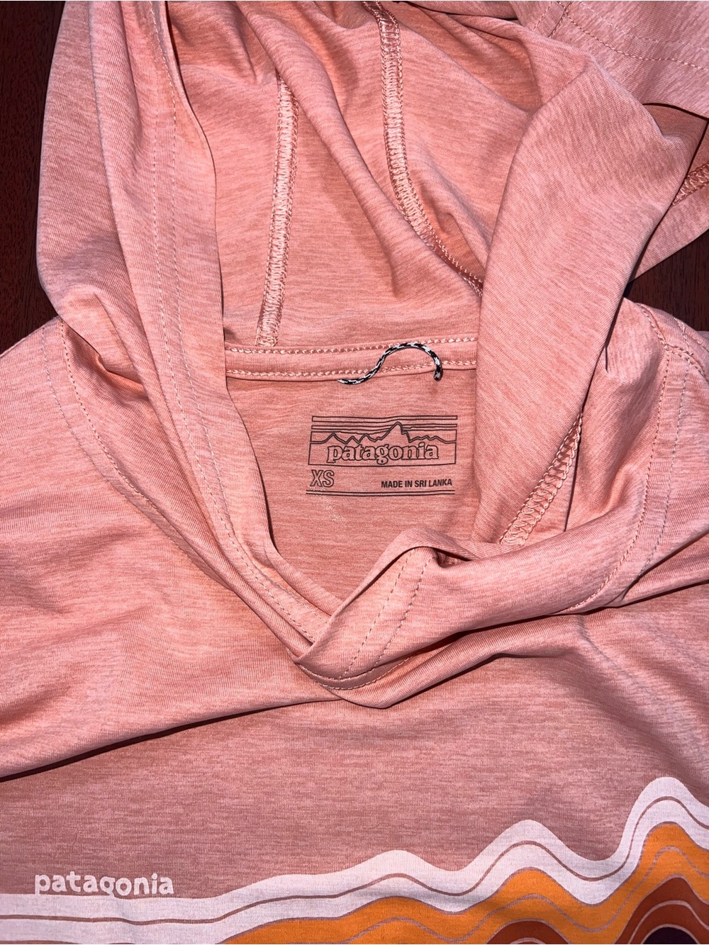 Patagonia Pink/Orange Hooded Long Sleeve with Multi-Stripe Wave - Picture 2 of 2